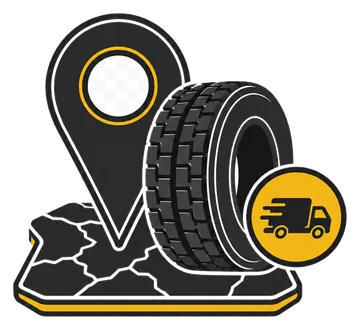 Commercial truck tire with local delivery and map pin icon