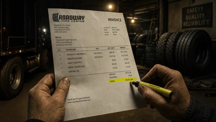 Commercial truck tire invoice — real pricing with no markup surprises