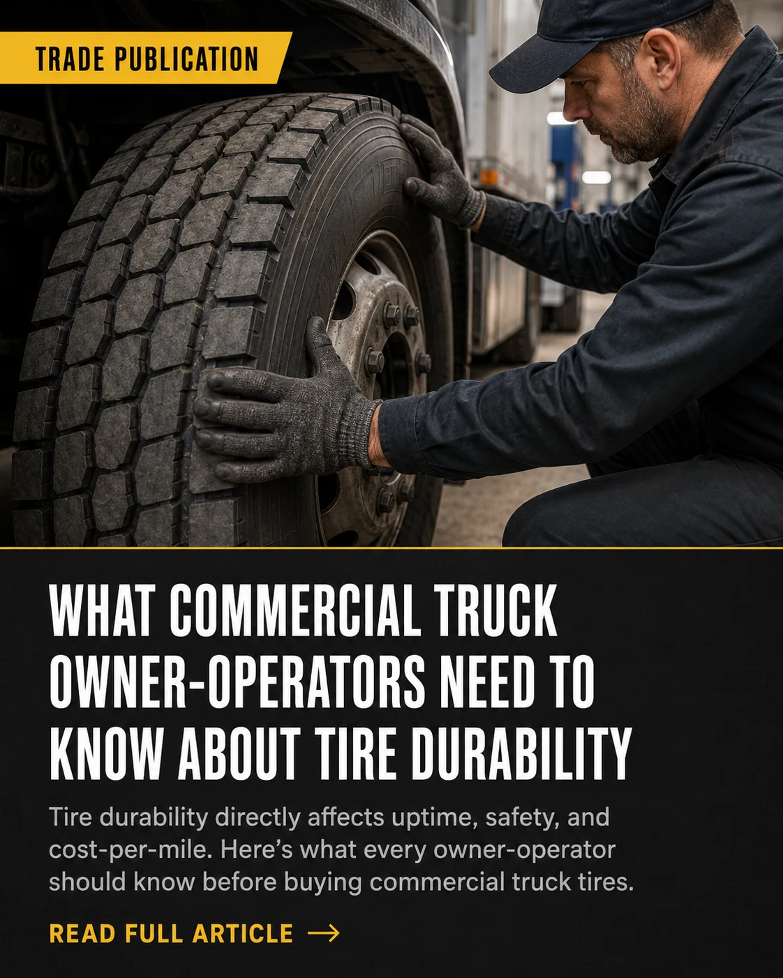 Commercial truck tire being inspected for durability