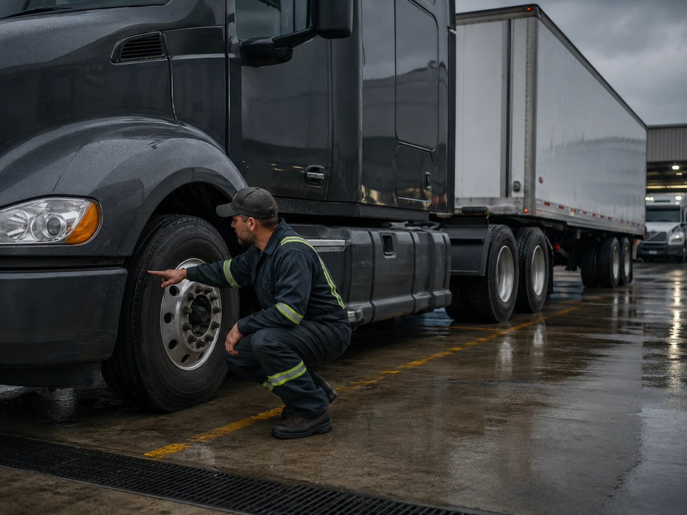 Tractor trailer wheel positions showing steer drive and trailer tires