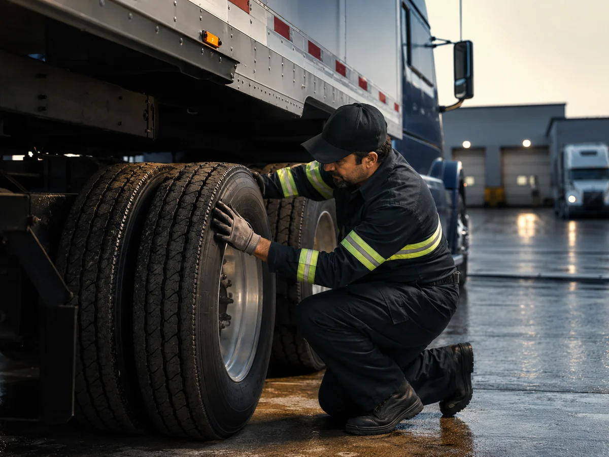 Commercial truck tires being loaded for local Portland delivery
